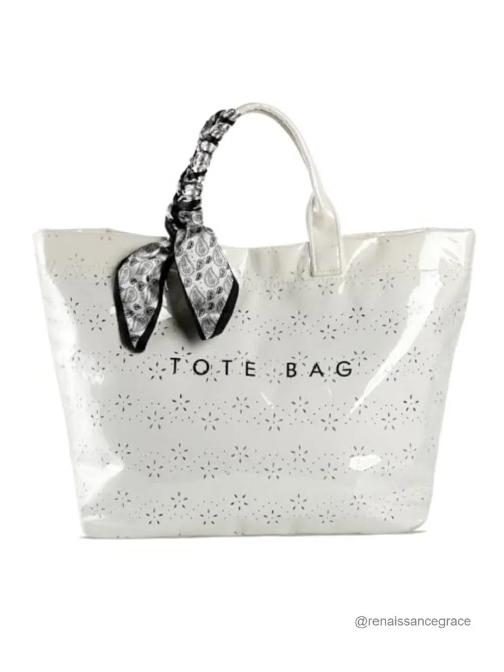 Large Waterproof PVC Tote Bag for Women with Top Handle, Letter Print Purse